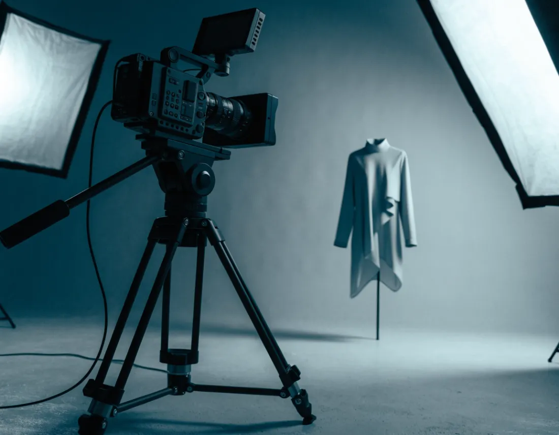 Video production set filming a product